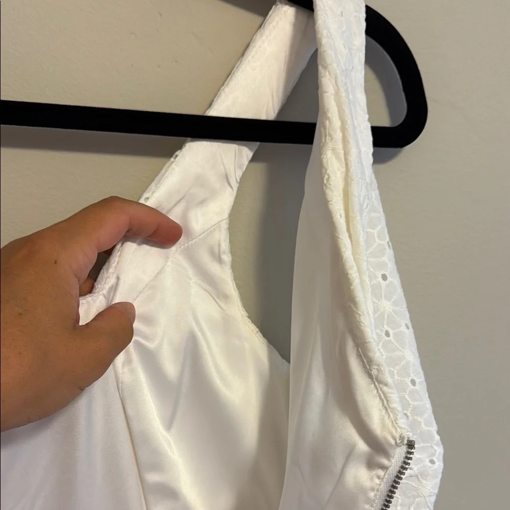 Express Rouched Eyelet White Mini Dress - Picture 13 of 16